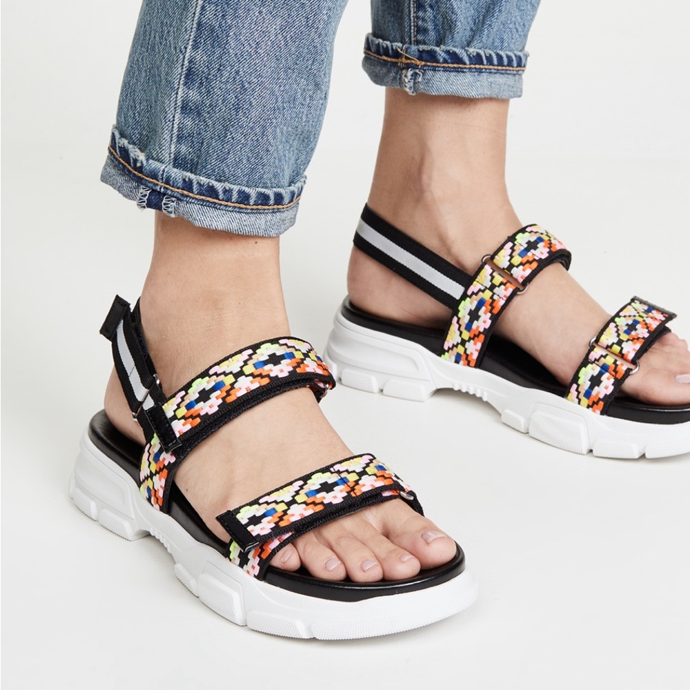 Villa Rouge Esco Sandals, Rainbow Multi/Blk-White, size 6.5